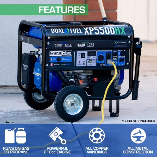 DuroMax Generator Dual Fuel Gas Propane Portable with CO Alert 5500 Watt - Image 4