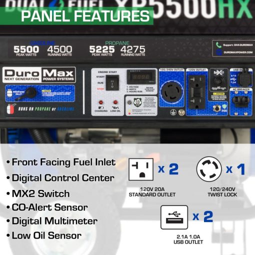 DuroMax Generator Dual Fuel Gas Propane Portable with CO Alert 5500 Watt - Image 6