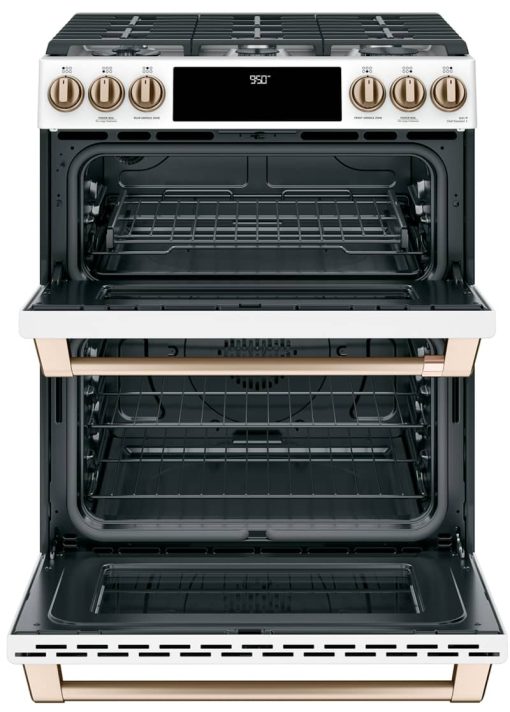 Cafe ADA 30" Matte White With Brushed Bronze Smart Slide-In Front Control Dual-Fuel Double-Oven Range With Convection - Image 2