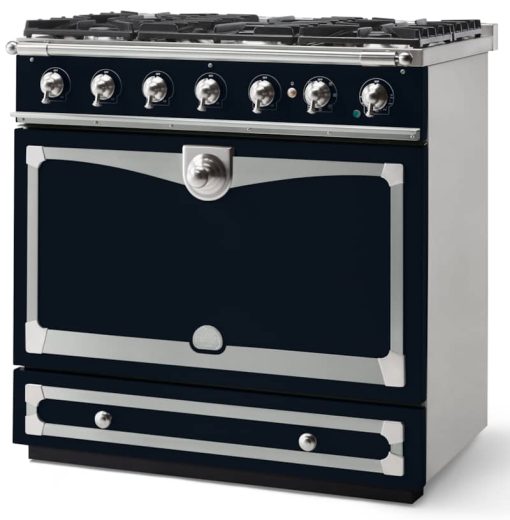 La Cornue CornuFe 90 36" Dark Navy Blue With Satin Chrome Dual Fuel Range - Image 2
