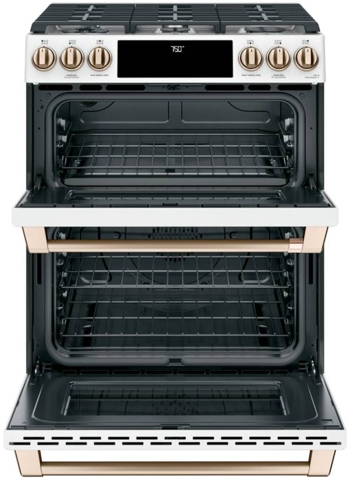 Cafe ADA 30" Matte White With Brushed Bronze Smart Slide-In Double Oven Gas Range With Convection - Image 2