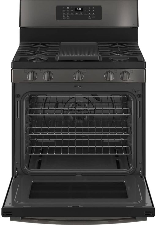 GE Profile 30" Fingerprint Resistant Black Stainless Steel Freestanding Self Clean Gas Range With No Preheat Air Fry - Image 2