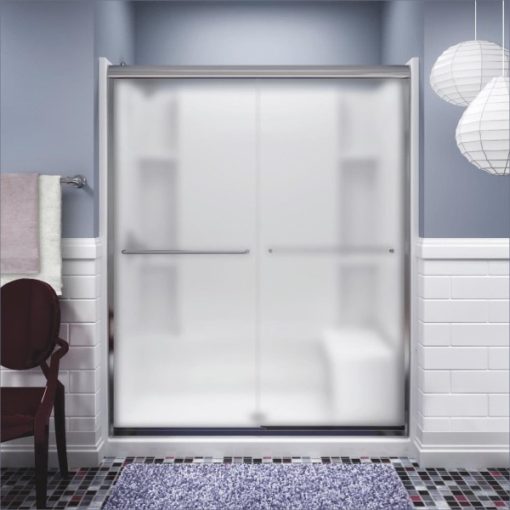 Sterling Finesse 59-5/8 In. W. X 70-1/16 In. H. Chrome Frameless Frosted Glass Sliding Shower Door
