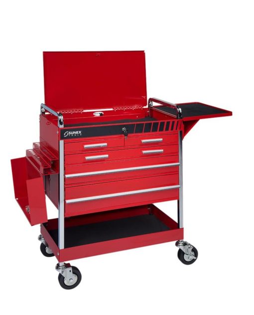 Professional 5 Drawer Service Cart w/Locking Top Red