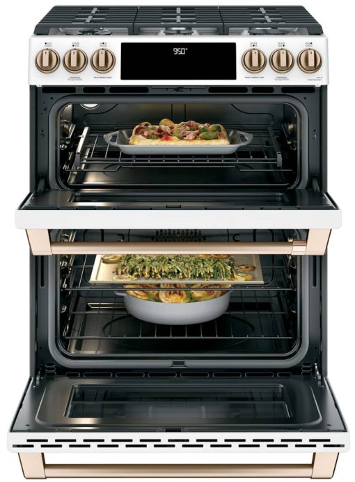 Cafe ADA 30" Matte White With Brushed Bronze Smart Slide-In Front Control Dual-Fuel Double-Oven Range With Convection - Image 3