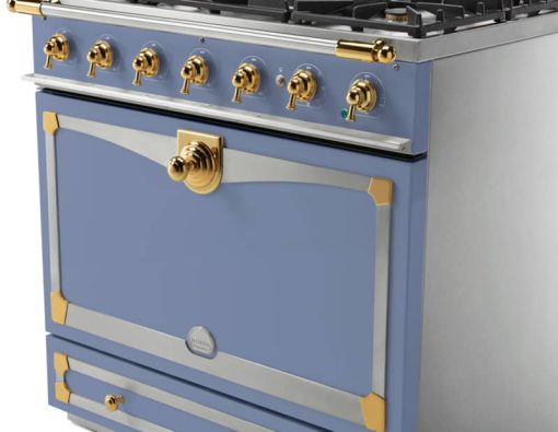 La Cornue CornuFe 90 36" Provence Blue With Polished Brass Dual Fuel Range - Image 3