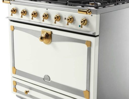 La Cornue CornuFe 90 36" Pure White With Polished Brass Dual Fuel Range - Image 3