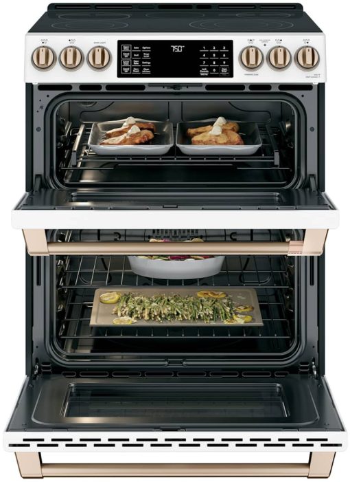 Cafe ADA 30" Matte White With Brushed Bronze Smart Front-Control Radiant And Convection Double-Oven Slide-In Electric Range - Image 3