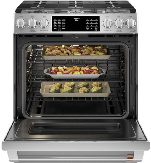 Cafe ADA 30" Stainless Steel With Brushed Stainless Smart Slide-In Front Control Gas Convection Range - Image 3