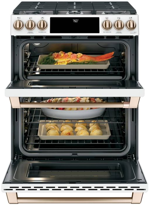 Cafe ADA 30" Matte White With Brushed Bronze Smart Slide-In Double Oven Gas Range With Convection - Image 3