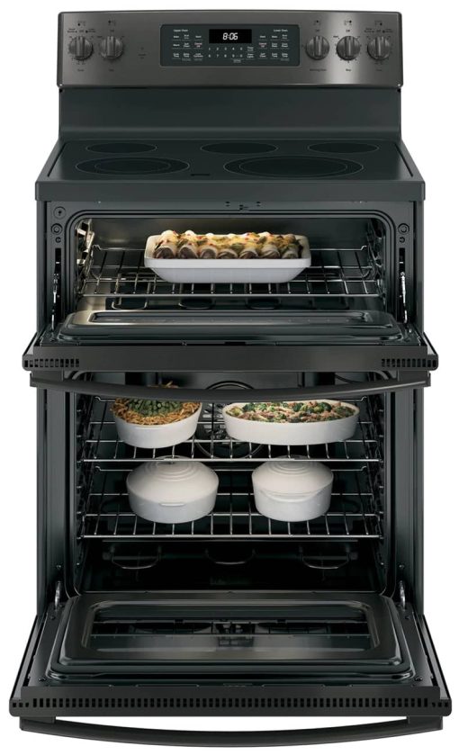 GE 30" Black Stainless Freestanding Electric Double Oven Convection Range - Image 3