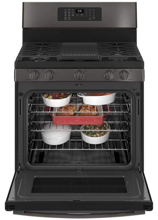 GE Profile 30" Fingerprint Resistant Black Stainless Steel Freestanding Self Clean Gas Range With No Preheat Air Fry - Image 3