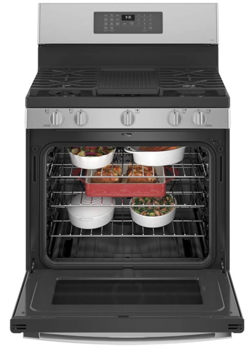 GE Profile 30" Fingerprint Resistant Stainless Steel Freestanding Self Clean Gas Range With No Preheat Air Fry - Image 3