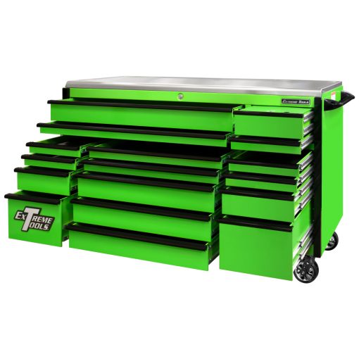 Extreme Tools 72" Green Roller Cabinet with Black Drawer Pulls - Image 2