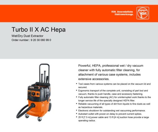 Turbo II X AC HEPA Dust Extractor Wet/Dry Vacuum - Image 2