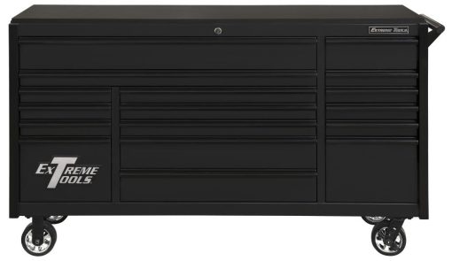 DX Series 72" 17 Drawer Deep Roller Cabinet - Matte Black with Black Trim