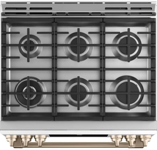 Cafe ADA 30" Matte White With Brushed Bronze Smart Slide-In Front Control Gas Convection Range - Image 4