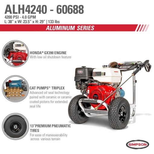 Aluminum 4200 PSI at 4.0 GPM HONDA GX390 with CAT Triplex Plunger Pump Cold Water Professional Gas Pressure Washer (49-State) - Image 9