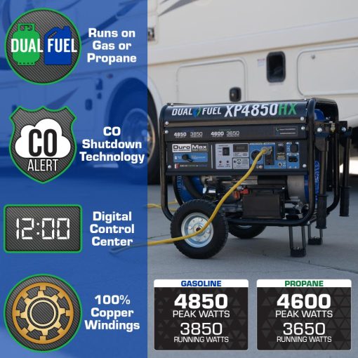 DuroMax Generator Dual Fuel Gas Propane Portable with CO Alert 4850 Watt - Image 3