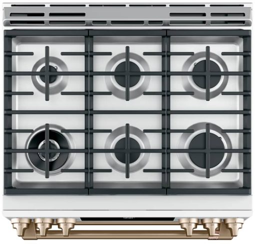 Cafe ADA 30" Matte White With Brushed Bronze Smart Slide-In Front Control Dual-Fuel Double-Oven Range With Convection - Image 5