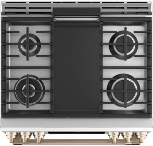 Cafe ADA 30" Matte White With Brushed Bronze Smart Slide-In Front Control Gas Convection Range - Image 5