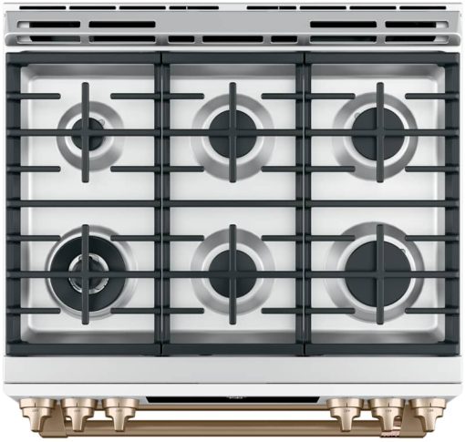 Cafe ADA 30" Matte White With Brushed Bronze Smart Slide-In Double Oven Gas Range With Convection - Image 5