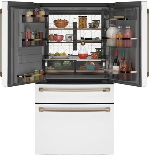 Cafe ENERGY STAR 27.6 Cu. Ft. Matte White With Brushed Bronze Smart 4Door French-Door Refrigerator - - Image 2