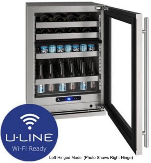 U-Line 24" Stainless Frame With Lock Left-Hinge Dual-Zone Beverage Center - Image 4