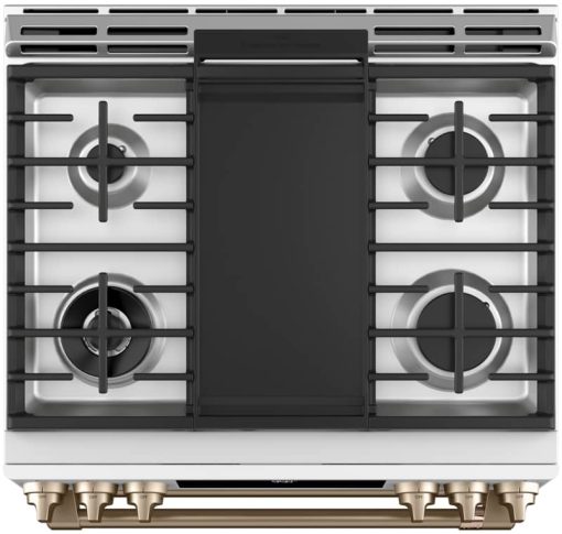 Cafe ADA 30" Matte White With Brushed Bronze Smart Slide-In Front Control Dual-Fuel Double-Oven Range With Convection - Image 6