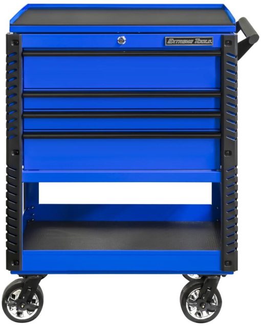 33" 4 Drawer Deluxe Tool Cart with Bumpers, Blue with Black Drawer Pulls