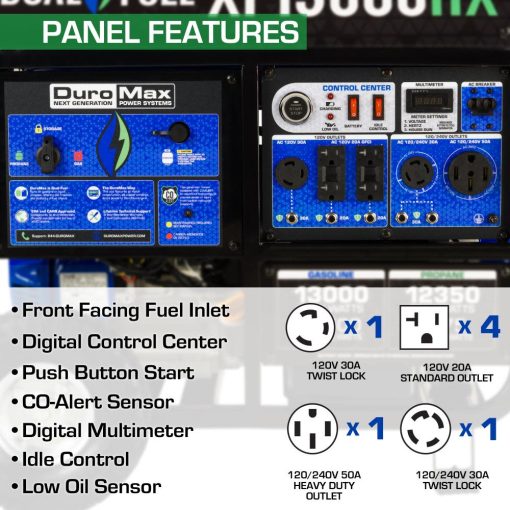 DuroMax Generator with CO Alert 13000Watt 500cc Dual Fuel Gas Propane Portable - Image 6