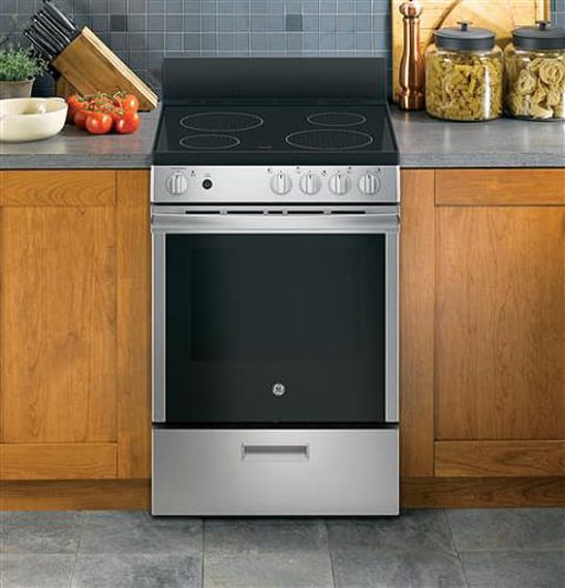 GE ADA 24" Stainless Steel Freestanding/Slide-In Front Control Electric Range With Steam Clean And Large Window - Image 6