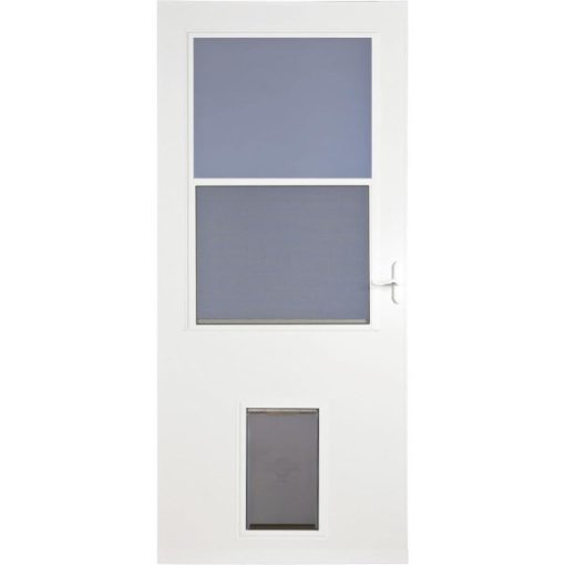 Larson Life-Core DuraTech 32 In. W x 81 In. H x 1 In. Thick White Self-Storing Storm Door With Pet Door