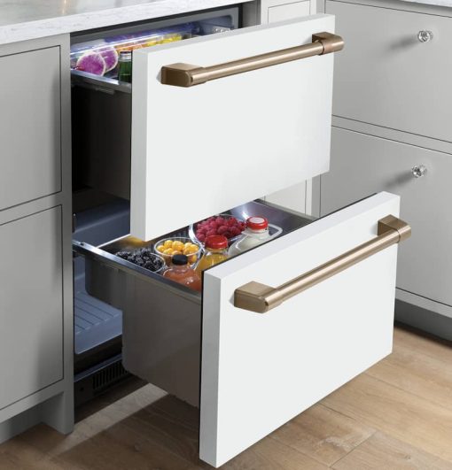 Cafe 5.7 Cu. Ft. Matte White With Brushed Bronze Built-In Dual-Drawer Refrigerator - Image 8