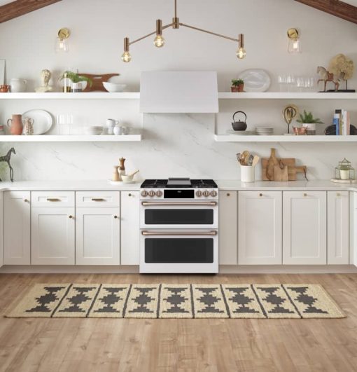 Cafe ADA 30" Matte White With Brushed Bronze Smart Slide-In Front Control Dual-Fuel Double-Oven Range With Convection - Image 9