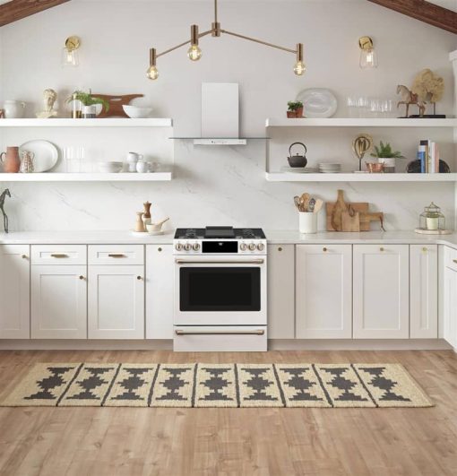 Cafe ADA 30" Matte White With Brushed Bronze Smart Slide-In Front Control Gas Convection Range - Image 9