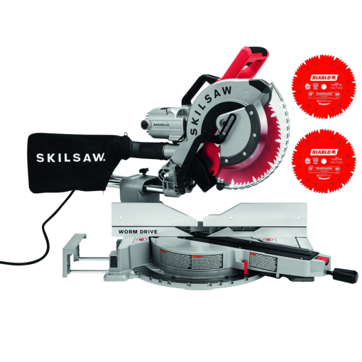 Skil 12" Worm Drive Dual Bevel Sliding Miter Saw with 3 Diablo Blades