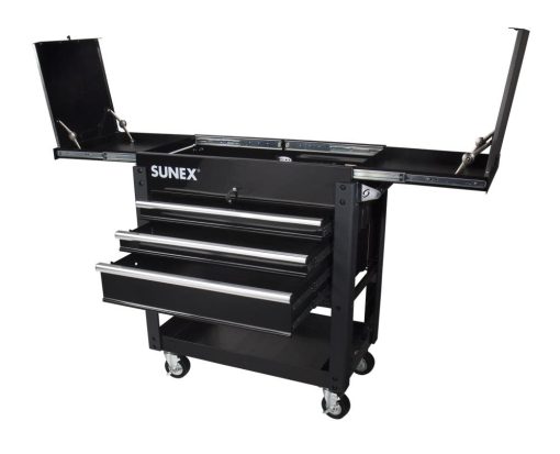 3 Drawer Slide Top Utility Cart with Power - Black