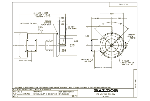 Baldor VEM3561 3HP, 1760RPM, 3PH, 60HZ, 56C, 3632M, TEFC, F1, N Motor - Image 3