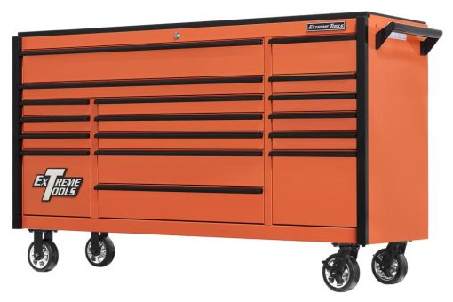 DX Series 72" 17 Drawer Deep Roller Cabinet - Orange with Black Drawer Pulls - Image 2
