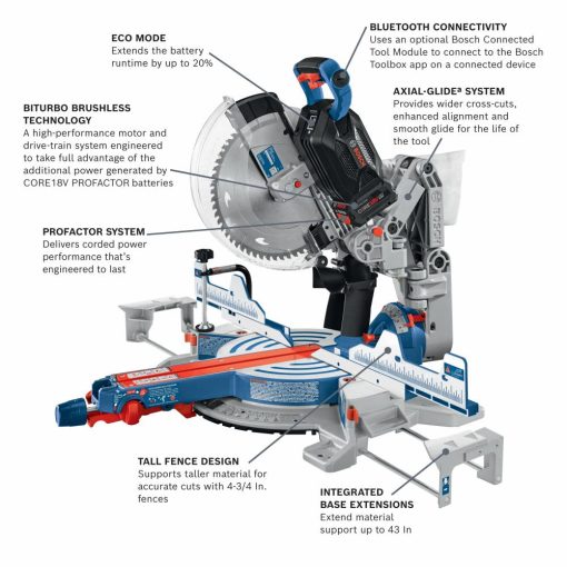 Bosch PROFACTOR 18V Surgeon 12" Dual-Bevel Glide Miter Saw Kit with 1 CORE18V 8.0 Ah PROFACTOR Performance Battery - Image 2