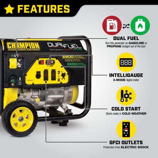 Champion 5500-Watt Dual Fuel Portable Generator with Wheel Kit - Image 4
