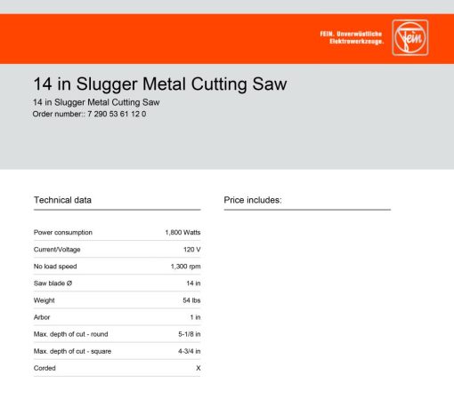 Slugger by FEIN 14 In. Metal Cutting Chop Saw - Image 5