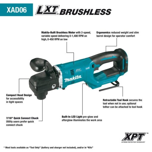 Makita 18V LXT 7/16" Hex Right Angle Drill Kit - Image 5