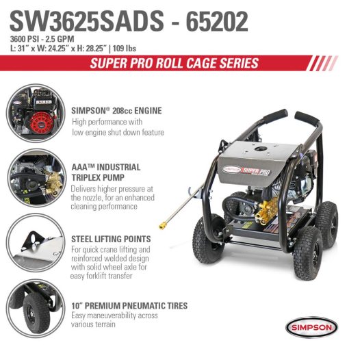 Simpson SuperPro Roll Cage Cold Water Professional Gas Pressure Washer 3600 PSI - Image 9