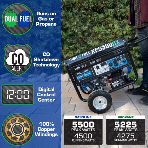 DuroMax Generator Dual Fuel Gas Propane Portable with CO Alert 5500 Watt - Image 3