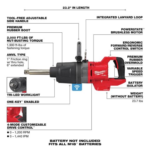 Milwaukee M18 FUEL Impact Wrench 1" D Handle Ext Anvil High Torque with ONE KEY Reconditioned - Image 7
