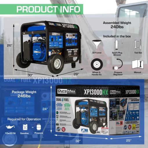DuroMax Generator with CO Alert 13000Watt 500cc Dual Fuel Gas Propane Portable - Image 13