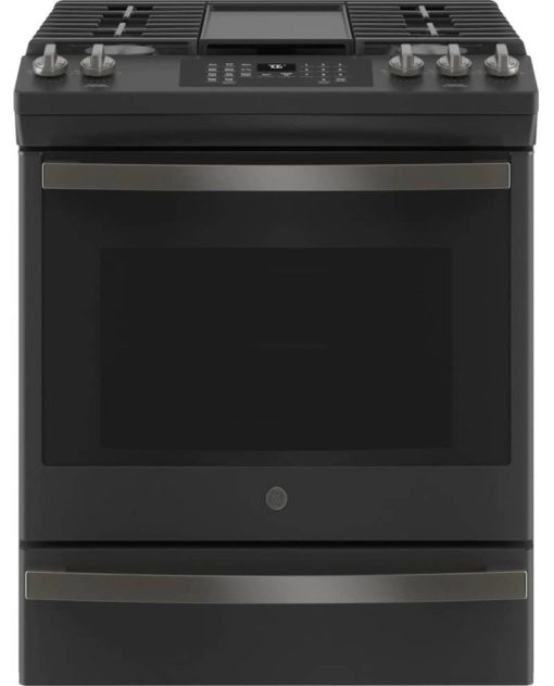 GE ADA 30" Black Slate Slide-In Front Control Convection Gas Range With No Preheat Air Fry
