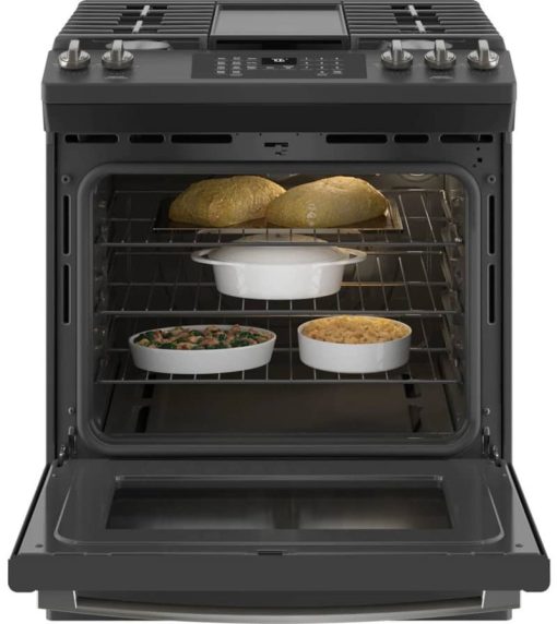 GE ADA 30" Black Slate Slide-In Front Control Convection Gas Range With No Preheat Air Fry - Image 3